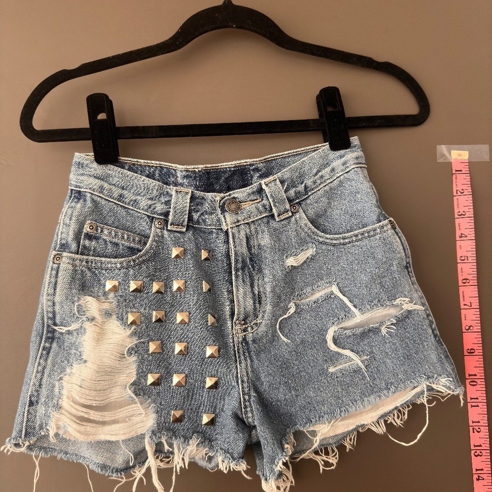 LF ripped denim short shorts with bedazzle on front - Picture 6 of 8